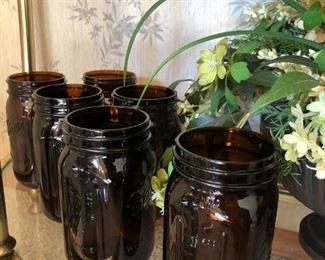 Vintage Brown Glass Mason Jars