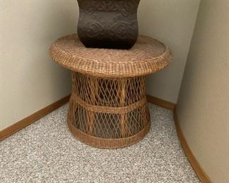 Brown Wicker Round End Table