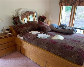 Handmade Oak Bed with Drawers and Headboard Storage, Queen Size