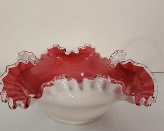 Cranberry Cased Glass Bride Basket