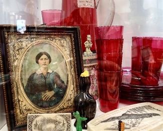 Antique Cranberry Glass, Antique Photographs