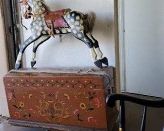 Antique Immigrant Chest, Antique English Rocker Horse