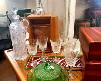 Waterford Lismore Stems, Cut Glass Decanter, Depression Sharon/Cabbage Rose dishes