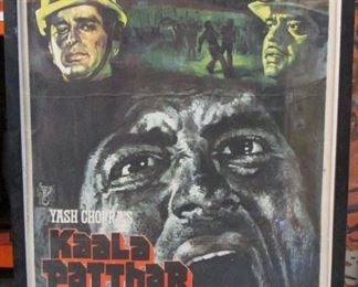 VINTAGE POLISH MOVIE POSTER "KAALA PATTHAR" (45X33) THIS POSTER IS GLUED TO FRAME MUST BE SHIPPED WITH FRAME