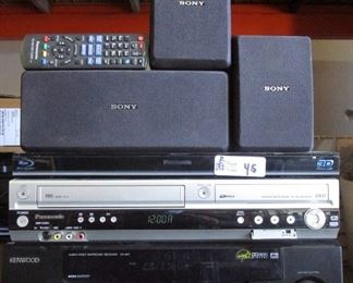 OT OF 6 ELECTRONICS INCLUDING SONY SPEAKERS SS-SR15, SS-CN15, PANASONIC DMP-BDT110 3D BLUE RAY, PANASONIC DMR-ES35V DVD/VHS, KENWOOD VR-407 SURROUND RECEIVER