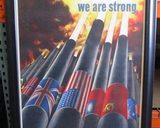 WORLD WAR II ANTI NAZI PROPAGANDA POSTER "UNITED WE WILL WIN" (45X33) POSTER IS GLUED TO FRAME MUST SHIP WITH FRAME