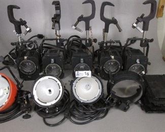 LOT PROFESSIONAL LIGHTING INCLUDING STRAND MIZAR 3102ST, SMITH VICTOR PHOTOGRAPHIC LIGHT 765-UM, RANK LIGHTING IANEBEAM 650 3142-210 APPX 8 PIECES