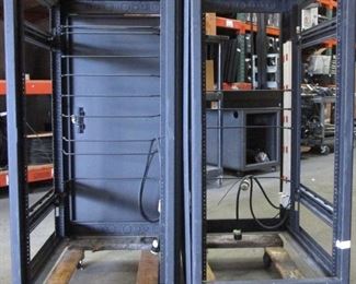 LOT OF 2 EQUIPMENT RACKS WITH POWER STRIPS (48X23X31)