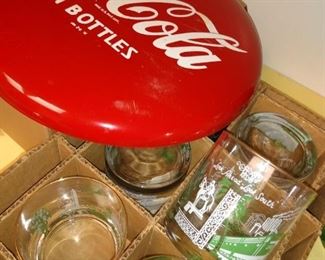 Railroad glasses set. Metal Coke for sign