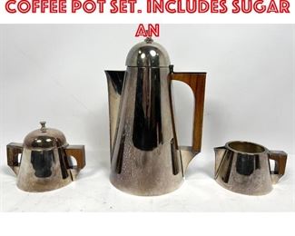 Lot 8 3pc Italian Modernist Coffee Pot Set. Includes Sugar an