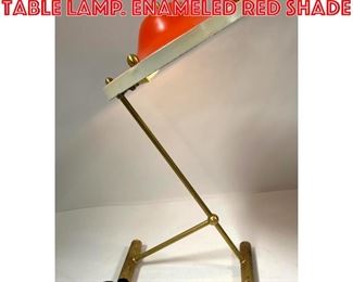 Lot 14 French Style Brass Desk Table Lamp. Enameled Red Shade