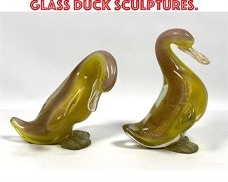 Lot 32 Pr Murano Italian Art Glass Duck Sculptures.