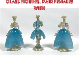 Lot 39 3pc Murano Italian Art Glass Figures. Pair Females with