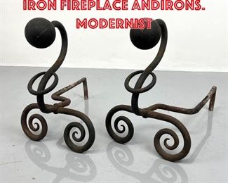 Lot 72 Calderesque Wrought Iron Fireplace Andirons. Modernist 