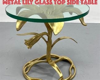 Lot 74 ARTHUR COURT style Gilt Metal Lily Glass Top Side Table