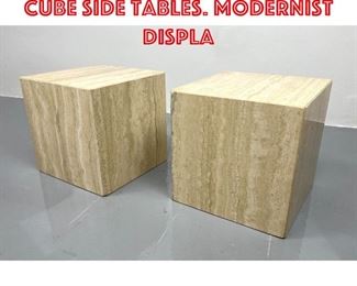 Lot 75 Pr Travertine Marble Cube Side Tables. Modernist Displa