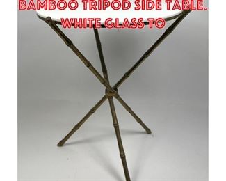 Lot 77 Decorator Faux Bamboo Tripod Side Table. White glass to