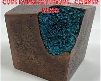 Lot 91 Modernist Copper Tone Cube form Sculpture. Corner remo