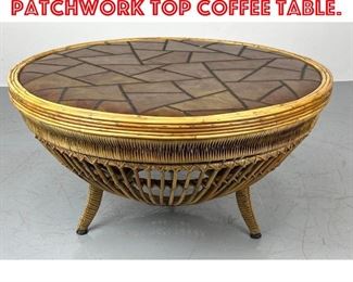 Lot 120 Woven Rattan Base Patchwork Top Coffee Table. 