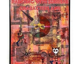 Lot 123 Modernist Abstract Painting with Surreal Characters and