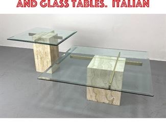 Lot 131 2pcs ARTEDI Travertine and Glass Tables. Italian 
