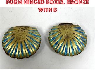 Lot 173 Pr Bronze Enamel Shell Form Hinged Boxes. Bronze with b