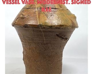 Lot 178 Heavy Large Pottery Vessel Vase. Modernist. Signed ille