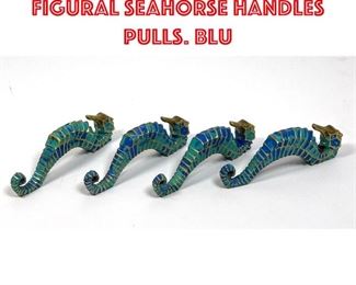 Lot 185 Set 4 Bronze Enamel Figural Seahorse Handles Pulls. Blu