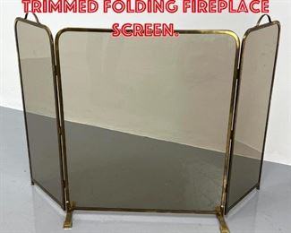 Lot 190 Smoked Glass Brass Trimmed Folding Fireplace Screen. 