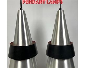 Lot 307 Pair aluminum cone pendant lamps