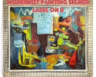 Lot 322 LEN NIKEL Abstract modernist painting signed label on b