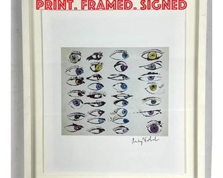 Lot 343 Andy Warhol Eyes Print. Framed. Signed