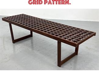 Lot 378 Teak bench with grid pattern. 