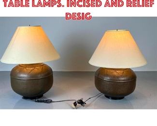 Lot 393 Pr Hammered Metal Table Lamps. Incised and relief desig