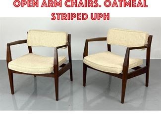 Lot 430 Pr American Modern Open Arm Chairs. Oatmeal striped uph