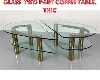 Lot 451 2pc Modern Brass and Glass Two Part Coffee Table. Thic