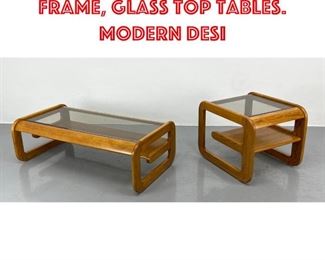 Lot 476 2pc Lou Hodges Oak Frame, Glass Top Tables. Modern desi