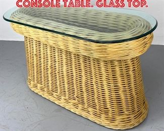 Lot 482 Woven Pencil Rattan Console Table. Glass Top. 