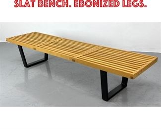 Lot 501 Nelson style Modernist Slat Bench. Ebonized Legs. 