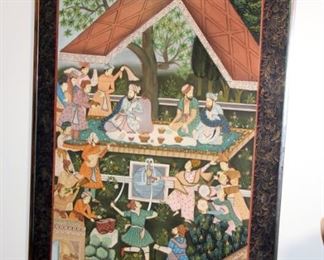 Large Indo Persian Mughal Style Silk Painting