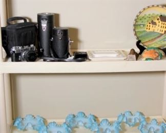 Nikon 35 mm Camera & Lenses, Ruffled Art Glass Bowls