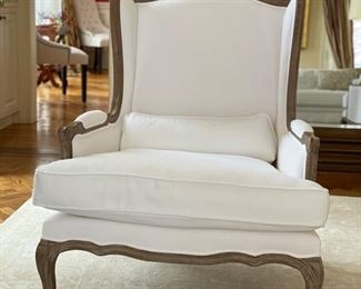 Pair of Restoration Hardware wing back chairs with down cushions upholstered in performance white velvet. Each measures 34” W x 32” D x 40.5” H. Photo 1 of 4.