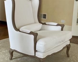 Pair of Restoration Hardware wing back chairs with down cushions upholstered in performance white velvet. Each measures 34” W x 32” D x 40.5” H. Photo 2 of 4.