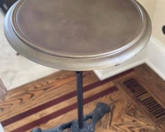Restoration Hardware pedestal side table with metal base - 2 available. Each measures 20” D x 28” H. Photo 2 of 3.