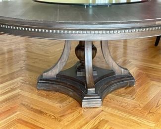 Restoration Hardware St. James Round Pedestal Dining Table in Antiqued Coffee finish. Measures 72” D x 29.5” H with 26” clearance. Photo 3 of 4.