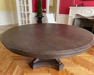 Restoration Hardware St. James Round Pedestal Dining Table in Antiqued Coffee finish. Measures 72” D x 29.5” H with 26” clearance. Photo 1 of 4.