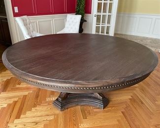 Restoration Hardware St. James Round Pedestal Dining Table in Antiqued Coffee finish. Measures 72” D x 29.5” H with 26” clearance. Photo 2 of 4.