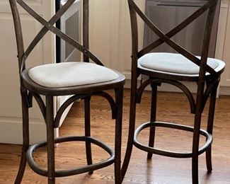 Pair of Restoration Hardware Madeleine counter stools. Each measures 18” W x 17” D x 26” seat height. Photo 1 of 2.