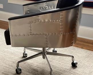 Restoration Hardware Aviator office chair with leather seat and metal frame. Measures 25” W x 29” D. Arm height at lowest point is 23.5”. Photo 1 of 4.