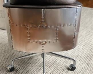 Restoration Hardware Aviator office chair with leather seat and metal frame. Measures 25” W x 29” D. Arm height at lowest point is 23.5”. Photo 4 of 4.